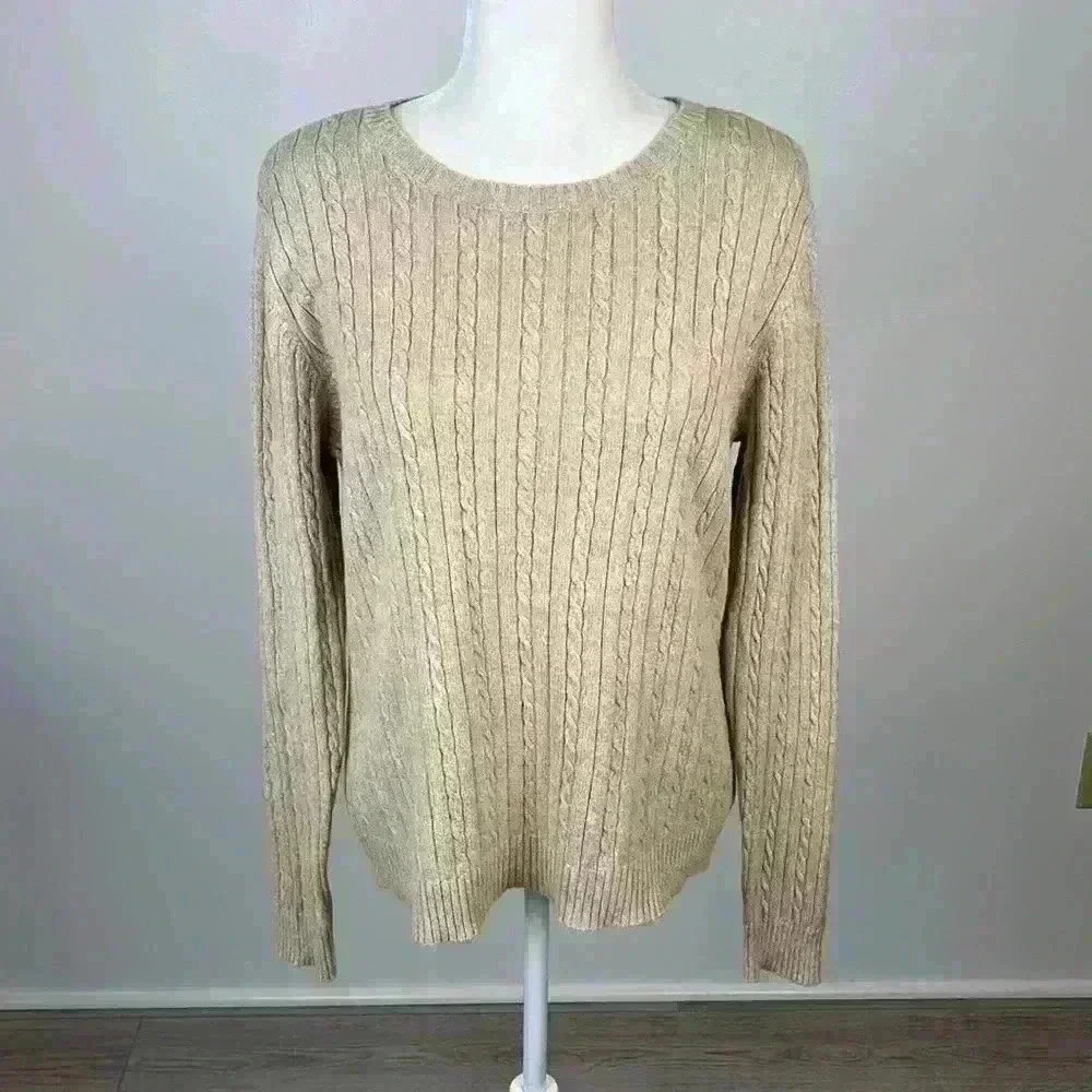 Izod Tan Cable Knit Sweater Size L
